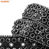 WHIPPY Women Western Rhinestones Belts Men Studded Belt for Jeans Bling Cowgirl Cowboy Waist Belt with Removable Buckle, Black Sequin, S