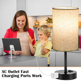 ZJOJO Table Lamp for Bedroom Set of 2, Bedside Small Lamps with 3 Way Dimmable Rocker Switch and AC Outlet