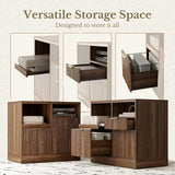 3 Drawer File Cabinet, Fluted Wood Lateral Filing Cabinet with Charging Station for Home Office