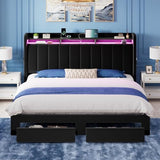 Allewie King Size Bed Frame with 2-Tier Storage Headboard & 2 Large Drawers