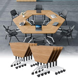 Usosidam Folding Conference Room Table with Wheels, Modular Mobile Trapezoidal Flip-Top Training Table