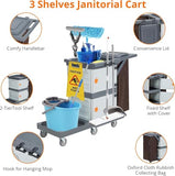 Commercial Traditional Janitorial 3-Shelf Cleaning Cart On Wheels with Cover and Vinyl Bag