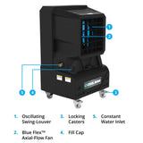 BendPak Cool Boss Evaporative Air Cooler, 15-Gallon Auto-Refill Reservoir, 1,850 CFM, Covers 650 Sq. Ft., 3-Speed Fan with Auto Swing Louvers, for Patio, Garage, Commercial or Home Use