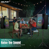 Dolphin Rechargeable Portable Bluetooth Party Speakers, 3D LED Ring Light, TWS, Wireless Microphone, and Multiple Playback Options, Easy-to-Carry, On-The-go, PA System, Karaoke-Ready