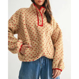 Talakeno Womens Fleece Sweatshirt Half Zip Sherpa Pullover Jackets Warm Long Sleeve Vintage Hiking Coat with Pockets(Red,XS)
