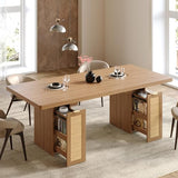 78.7" Farmhouse Dining Table for 6-8 People, Extra Thick Wood Top with 2 Hidden Adjustable Storage Drawers, Rustic White