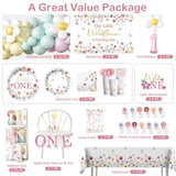 Fexivo 269pcs Wildflower 1st Birthday Decorations Girl, One-stop Set for 25 People, Includes 350gsm Plates Backdrop and Tablecloths, Suitable for Wild and Onederful 1st Birthday Girl