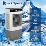 GarveeTech Evaporative Air Cooler with Remote & Timer, 3500 CFM Portable Swamp Cooler Fan with 8.4 Gal Water Tank, 3 Speeds, 120° Oscillation, Blows Cold Air for Home Office Workshop Garage