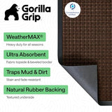 GORILLA GRIP 100% Waterproof All-Season WeatherMAX Doormat, 60x24, US Designed Natural Rubber, Stain and Fade Resistant, Low Profile Indoor Outdoor Door Mats, Easy Clean Patio Mat, Coffee Squares