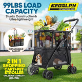 Upgraded Folding Shopping Cart & Pet Stroller 99 LB, 2-in-1 Personal Portable Shopping Cart