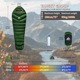 BUERTS Down Sleeping Bag for Adult Backpacking Trips, 620FP, Cold Weather Sleeping Bag, 20°F, 40°F, 60°F. Mummy-Style for Hiking, Camping, and Mountaineering. Compact (26℉ to 41℉, Green)