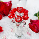Red Crystal Rose Flower Figurine with Base,Glass Flower Bouquet Gifts for Women Girlfriend Wife,Handmade Crystal Flower Collectible Home Table Decor for Christmas Day Wedding Anniversary