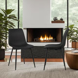 Armen Living Monte Mid Century Modern Dining Accent Chair for Table Kitchen Desk Vanity in Black Faux Leather with Black Metal Legs