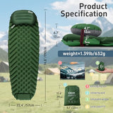 QEZER Ultralight Backpacking Sleeping Pad for Camping, with Inflatable Neck Camping Pillow, Lightweight Inflatable Sleeping Pad for Adults, Portable for Hiking, Car Travel - Durable & Comfortable