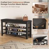 IUNVR Shoe Rack Bench Seat Rubberwood 3-Tier Wooden Storage Bench 550lbs Compact Mid-Century Modern Design for Entryway, Hallway, Closet, Front Door Entrance, Foyer