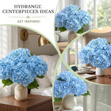 NINTYNINE Hydrangea Artificial Flowers, 4Pcs Real Touch Faux Hydrangea with Long Stem and Leaves, Lifelike Fake Flowers for Outdoor Planters Garden Porch Yard Home Decor, Wedding Bouquets, Light Blue