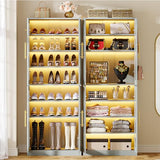 Tribesigns Tall Shoe Cabinet with Acrylic Doors and LED Lights, 8-Tier Shoe Organizer Storage Rack with Adjustable Shelves and Hanging Hooks for Narrow Closet, Hallway, Living Room, Gray (Set of 2)