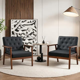 Black Leather Accent Chairs Set of 2, Waiting Room Chairs with Wood Arms, Office Guest Arm Chair