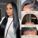 KKYST 30 Inch Straight Wigs Human Hair 200% Density Transparent 13x6 HD Lace Front Wigs Human Hair Pre Plucked Human Hair Lace Front Wigs for Women with Baby Hair Natural Black Wig Human Hair