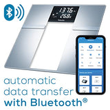 Beurer BF720 Smart Scale for Body Weight, Body Fat, Body Water & More – 400 lb Capacity, Bluetooth App, Calorie Data, User Recognition, XL LCD Display, Glass Digital Bathroom Scale – Grey