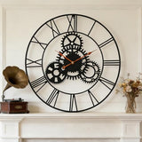 AMAATE Steampunk Wall Clock 24 Inch, Industrial Metal Gears with Roman Numerals, Retro Distressed Finish Mechanical Art for Bar, Living Room, Cafe Decor