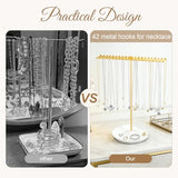 AOFLLU Jewelry Organizer Stand, Metal Necklace Holder Display With 42 Hooks, Gold Jewelry Holder for Necklaces, Bracelets, Rings, Bedroom College Dorm Decor for Women and Girls