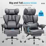 COMHOMA Big and Tall Office Chair Heavy Duty Wide Ergonomic Gaming Chair with Deluxe Embossing Designed Leather with Foot Rest,150°Reclining Adjustable Armrests Pocket Spring Back Support and Pillow