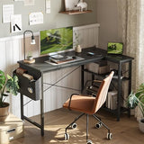 Small L Shaped Desk with Power Outlets - 40 inch Gaming Corner Computer Desk Writing Table, Black