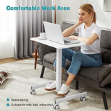 DUMOS Small Standing Desk Mobile Portable Rolling Laptop PC Table on Wheels Adjustable Height Computer Workstation, 19 Inch, Modern White