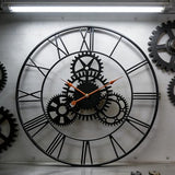 AMAATE Steampunk Wall Clock 24 Inch, Industrial Metal Gears with Roman Numerals, Retro Distressed Finish Mechanical Art for Bar, Living Room, Cafe Decor