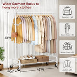 SLEEPING LAMB Heavy Duty Clothes Racks for Hanging Clothing Rack, 43" Wide Rolling Garment Rack Metal Wardrobe Rack (White)