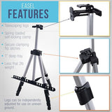 U.S. Art Supply 66" Silver Metal Tripod Easel Display (10 Pack) - Adjustable 18"- 5.5', Holds 36" Canvas - Floor