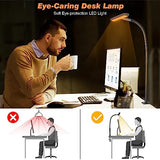 Airlonv LED Desk Lamp for Office Home, Eye-Caring Desk Light with Stepless Dimming Adjustable Flexible Gooseneck, 10W USB Adapter (Black)