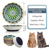 Ceramic Cat Food Bowls 6 Pack – Shallow Cat Bowl with Non-Slip Silicone Base, Whisker-Fatigue Dishes for Indoor Cats Puppy – Microwave Dishwasher Safe – 5.3 oz Cute Pet Plates for Wet Dry Food Water