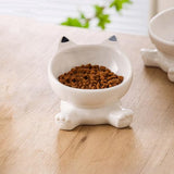 Raised Cat Bowl, 4.9 Inch Ceramic 3D Elevated Cat Food Bowl and Water Bowls, Cute Kitten Dishes 4.5 OZ, Anti-Vomiting & Whisker Fatigue Friendly, Stress-Free for Indoor Cats, 1 Piece