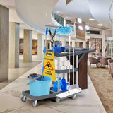 Commercial Janitorial Cart with Wheels, 3-Shelf Cleaning Trolley Cart with 16-Gallon Trash Bag