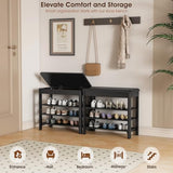 IUNVR Shoe Rack Bench Seat Rubberwood 3-Tier Wooden Storage Bench 550lbs Compact Mid-Century Modern Design for Entryway, Hallway, Closet, Front Door Entrance, Foyer