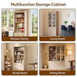 Vyre 71" Tall Farmhouse Bookshelves with Glass Doors and Drawers