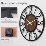AMAATE 20 Inch Large Industrial Wood Wall Clock, Iron Frame & Artful Cutout Numerals, Silent Battery Operated, Decorative for Modern Farmhouse Living Room Office Dining Room Home Décor Products