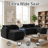 ONEMMLION 145" Oversized U-Shaped Cloud Sectional Sofa, Black