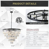 CATINER 30" Modern Crystal Chandelier,16-Light Large Black Light Fixture
