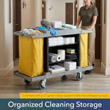 3-Shelf Multifunctional Housekeeping Cart - Commercial Hotel Cart with 2 Vinyl Bags, 8 Top Compartments