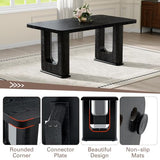 64.5" Dining Room Table Set for 6, 64.5" Modern Black Wood Grain Kitchen Table Set with Tempered Glass Inlay & Dual Pedestal Base