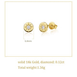 Carleen 14k Solid Yellow Gold Round Circle Diamond Star Burst Compass Stud Earrings For Women (0.12ct, I-J Color, SI2 Clarity)