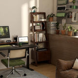 Ladder Shelf with Drawers, 5 Tier Wood Shelf, Tall Narrow Bookcase