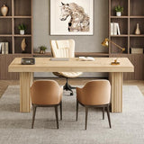 63" Executive Desk, Modern Executive Office Desk with Thickened Desktop and Heavy-Duty Legs, Natural