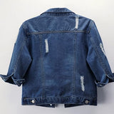 Hixiaohe Spring Summer Jean Jacket for Women Trendy Half Sleeve Button Down Short Denim Jacket Retro Cropped Trucker Coat