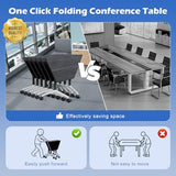 Usosidam Folding Conference Room Table with Wheels, Modular Mobile Trapezoidal Flip-Top Training Table for 2-8 Person, Space Saving Heavy Duty Seminar Meeting Tables for Office (8, Black2, 47.2in)