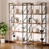 Shintenchi 5 Tiers Bookshelf, Classically Tall Bookcase Shelf, Industrial Book Rack, Modern Book Holder, Books/Movies-Rustic Brown