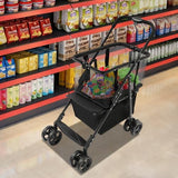 Folding Shopping Cart, Grocery Cart with Removable Basket, Removable Shopping Bag with Carry Strap